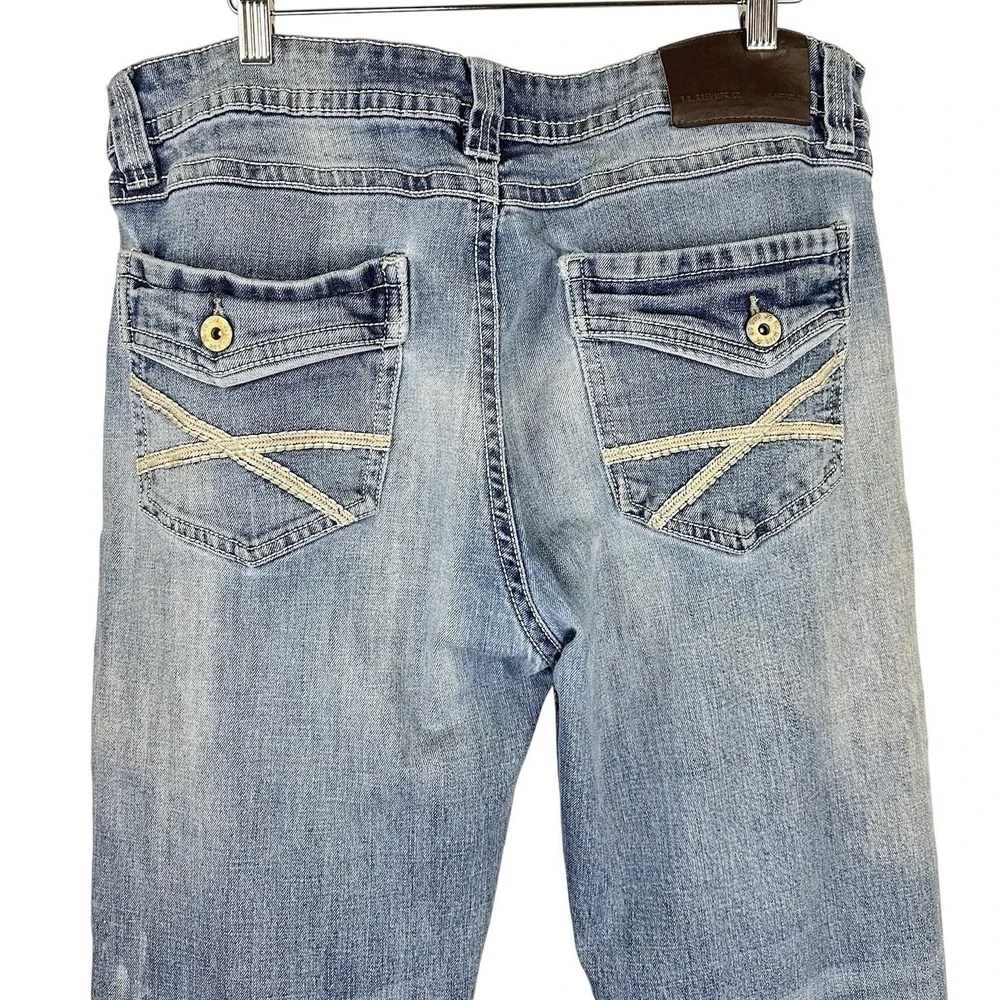 TK Axel Straight Leg Jeans Harbor Blue Embroidered Pockets Distressed Mens 34x32